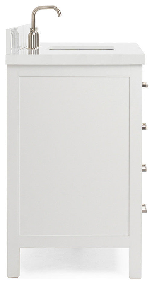 ARIEL Cambridge 55" Single Rectangle Sink Bathroom Vanity White With Quartz Top