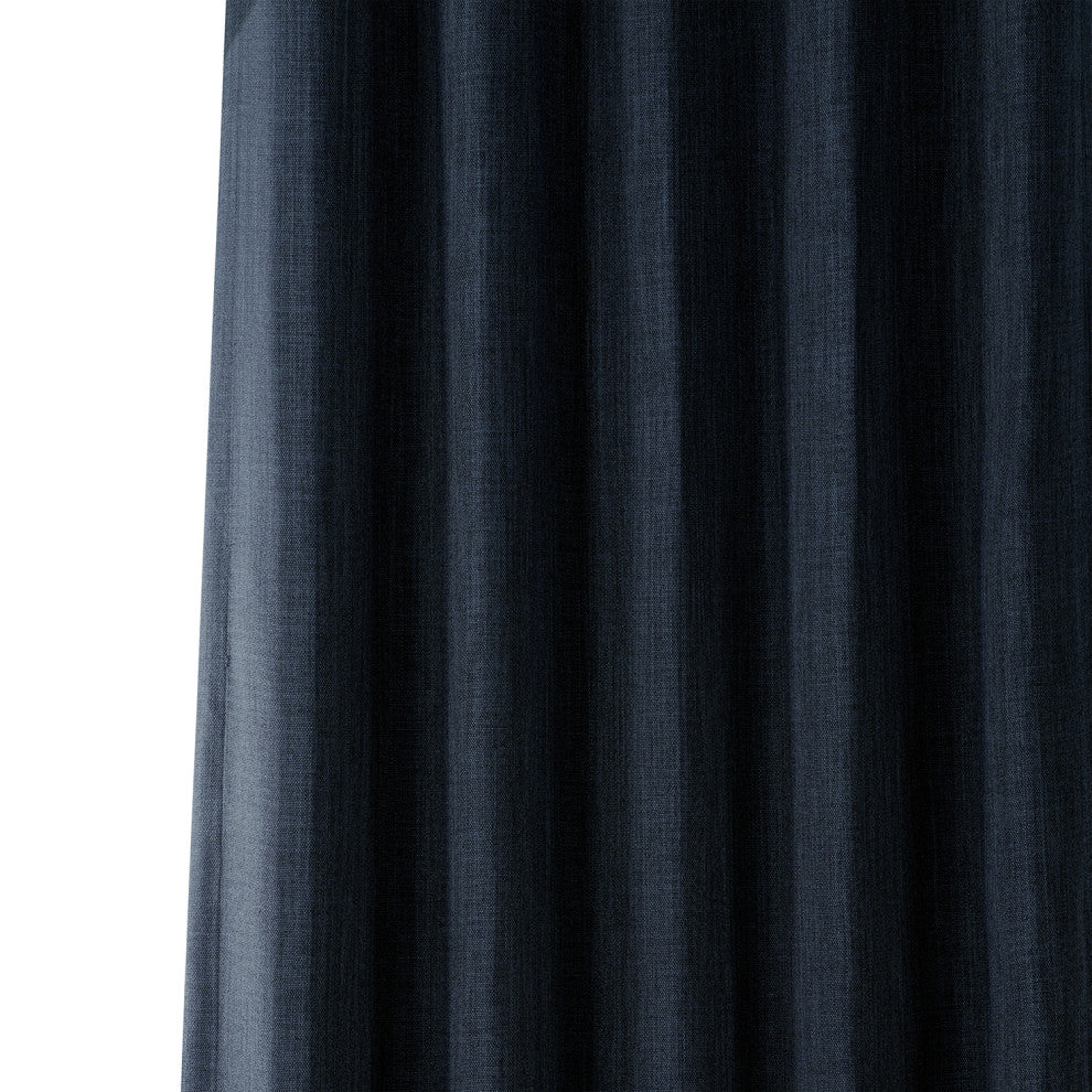 Faux Linen Darkening Curtain Single Panel, Nightfall Navy, 50"x108"