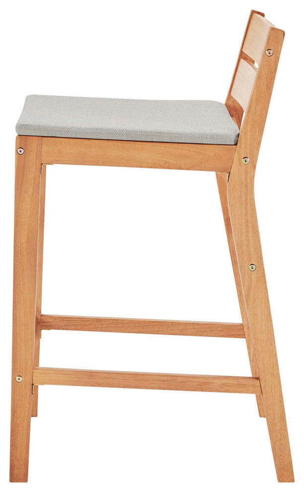 Bar Side Stool Chair, Wood, Brown Natural Taupe Gray, Modern, Outdoor Patio Cafe