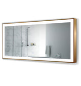 LED Lighted Bathroom Frame Mirror With Defogger, Gold, 60"x30