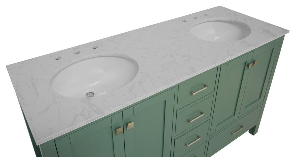 Horizon 60" Double Bathroom Vanity, Sage Green, Engineered Carrara