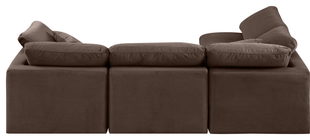 Indulge Upholstered Modular L-Shaped Sectional, Brown, 4-Piece: 2 Armless Chair, 2 Corner Chair, Down Stuffed Velvet