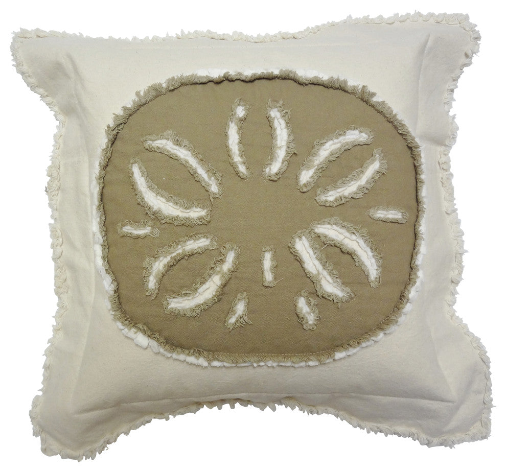 Coastal Sand Dollar Throw Pillow, Khaki on Ivory