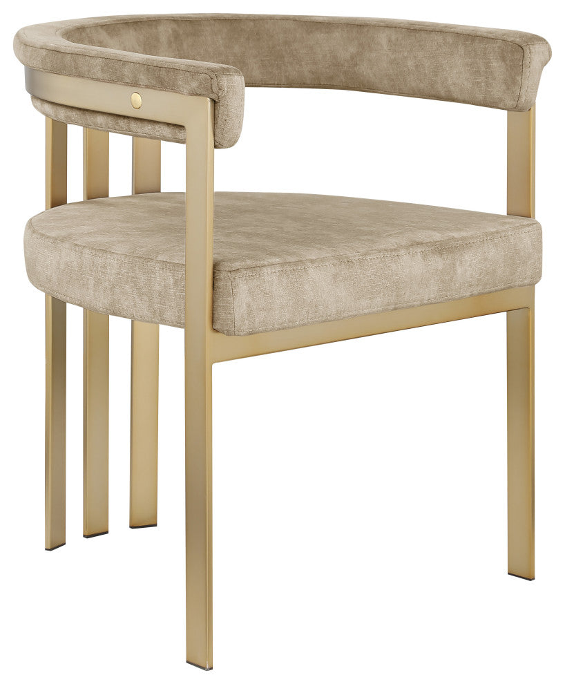 Marcello Upholstered Dining Chair, Beige, Velvet, Brushed Brass Finish