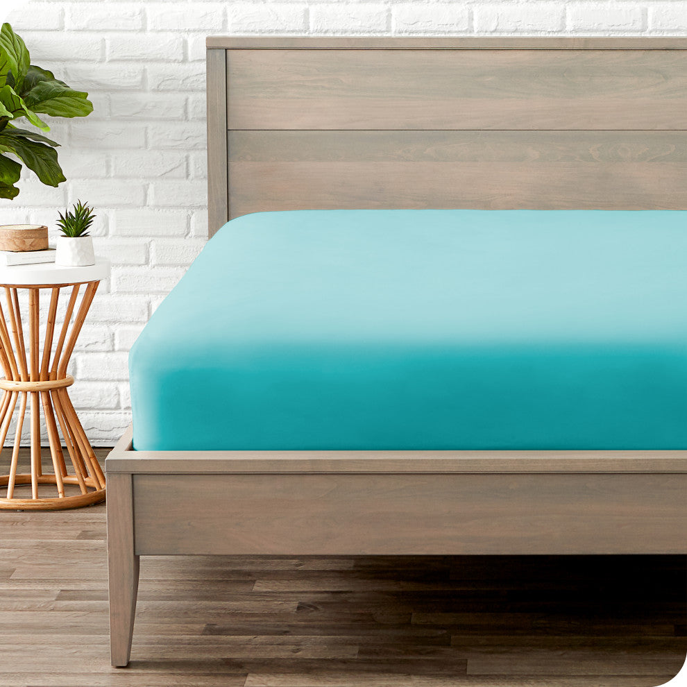 Bare Home Microfiber Fitted Sheet Deep Pocket, Aqua, Twin Xl