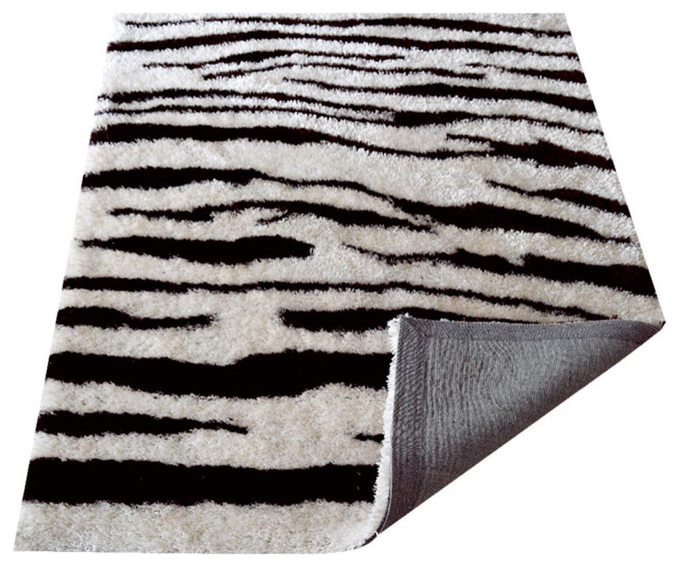 HAND TUFTED SHAG POLYESTER ECO-FRIENDLY AREA RUGS -  Brown White Color, Abstract