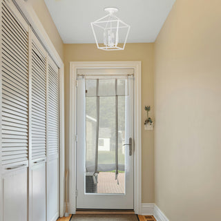 12 in. 4-Light Farmhouse White Semi- Flush Mount Ceiling Light With Caged Shade