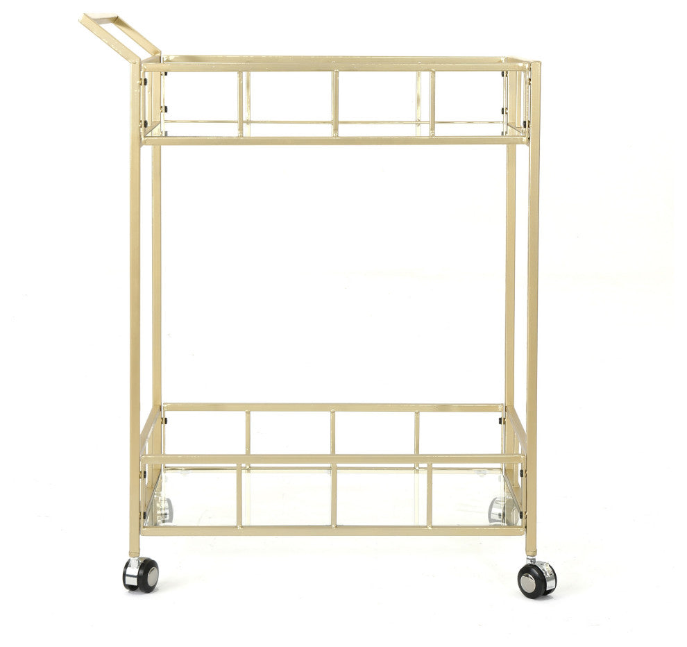 GDF Studio Louise Indoor Modern Bar Cart with Tempered Glass, Gold