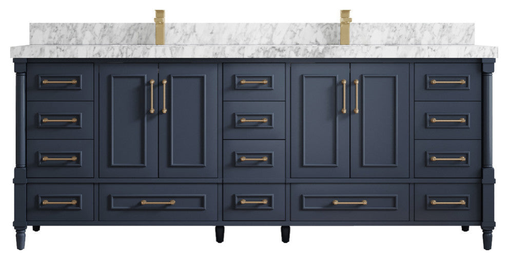 Aberdeen 84 Double Sink Bath Vanity in Hale Navy Blue  2" Carrara Marble