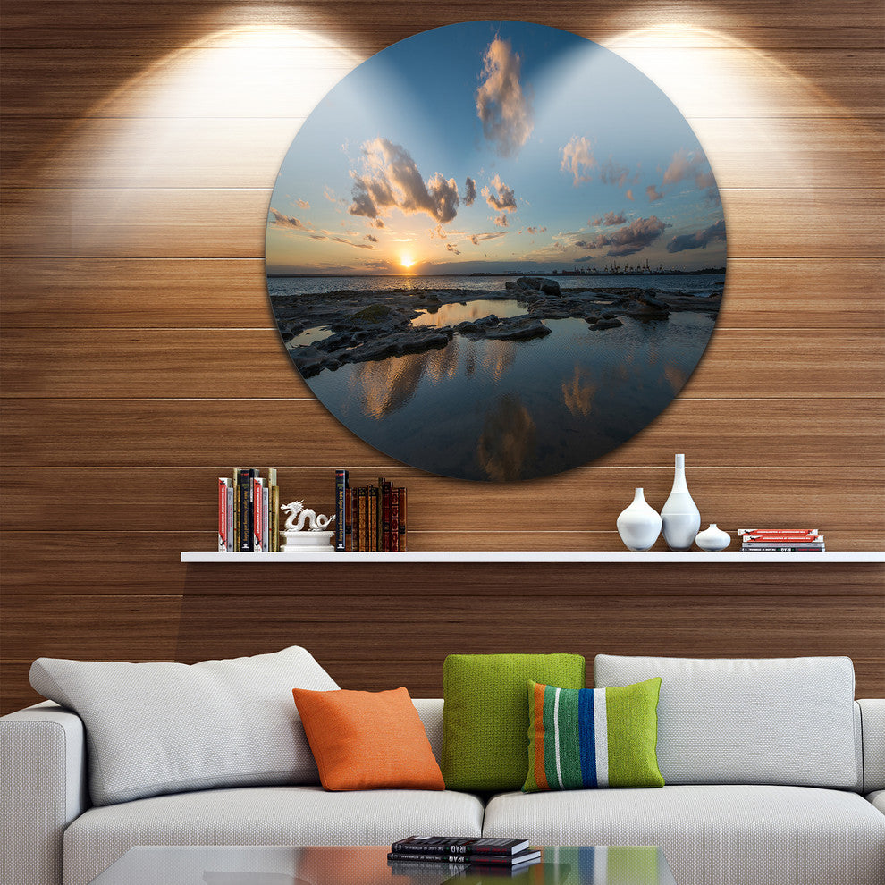 Sunset At La Perhouse Beach, Seashore Round Wall Art, 36"