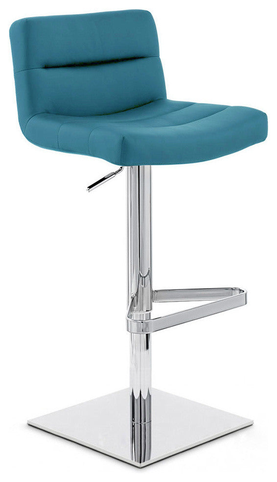 Modern Lattice Bar Stool Teal Leatherette Polished Chrome Adjustable Base