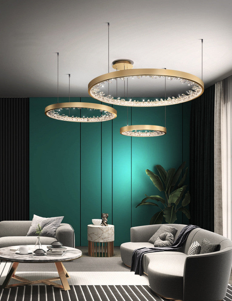 Zeddiani | Gold Rings Led Crystal Chandelier for Bedroom, 3 Rings 7 Bases