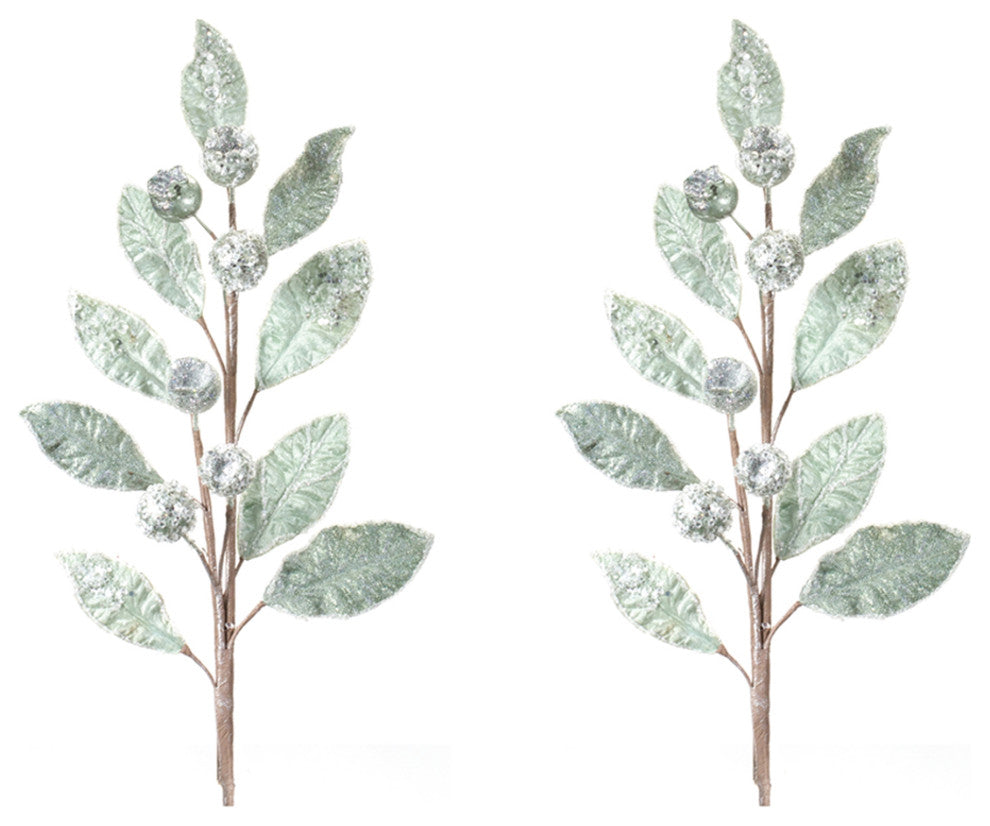 Glittered Pod Leaf Spray, Set of 2