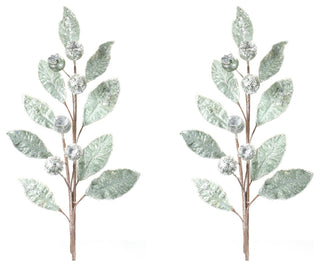 Glittered Pod Leaf Spray, Set of 2