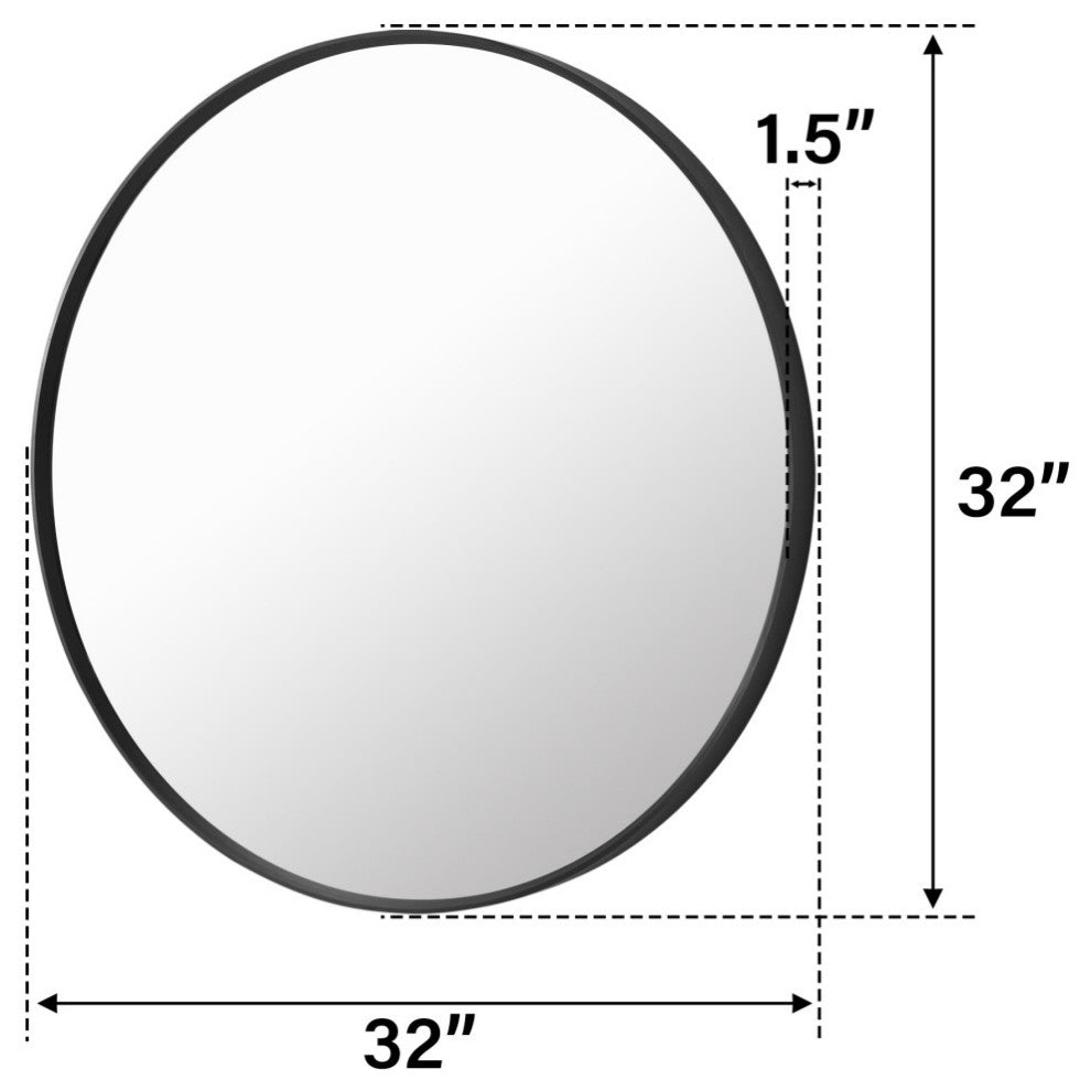 Bella Soft Corner Anodized Aluminum Wall Vanity Mirror, Matte Black, 32"x32", Round