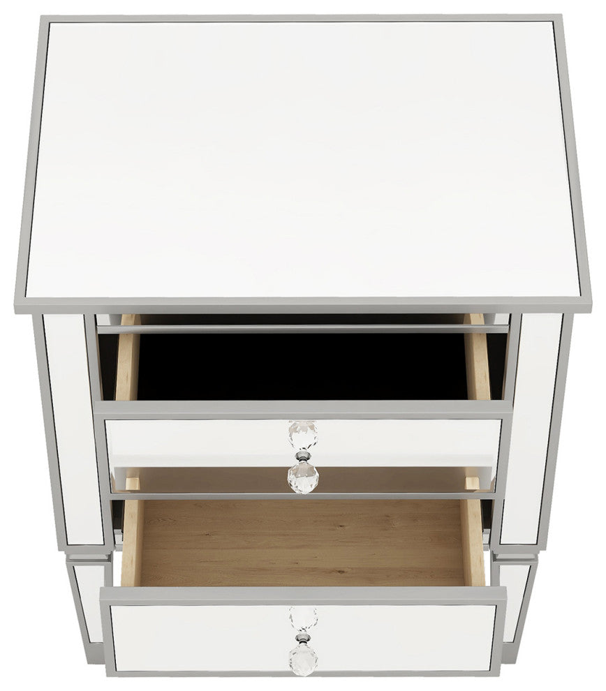 2-Drawer Mirrored Nightstand in Silver
