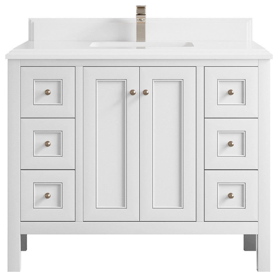 Nashville 42" Single Sink Bath Vanity, White 1.5" White Quartz