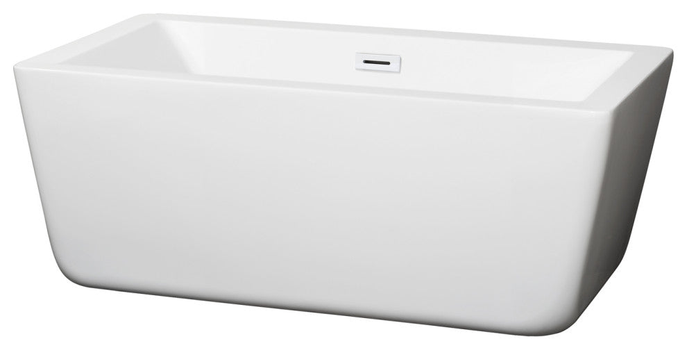 Laura 59" Freestanding White Bathtub, Shiny White Drain and Overflow Trim