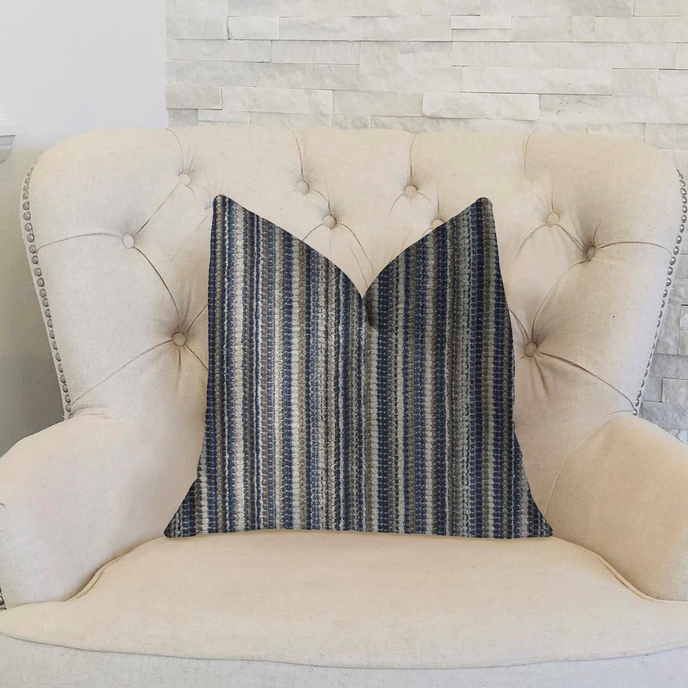 New Hampton Ivory and Blue Luxury Throw Pillow, 18"x18"
