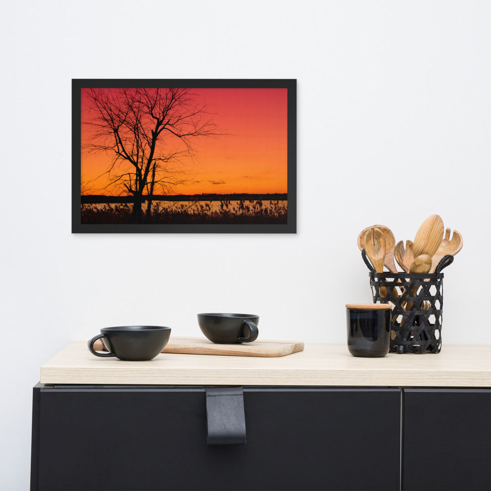 Burning Skies Rural Landscape Framed Photo Paper Wall Art Print, Black, 12" X 18"