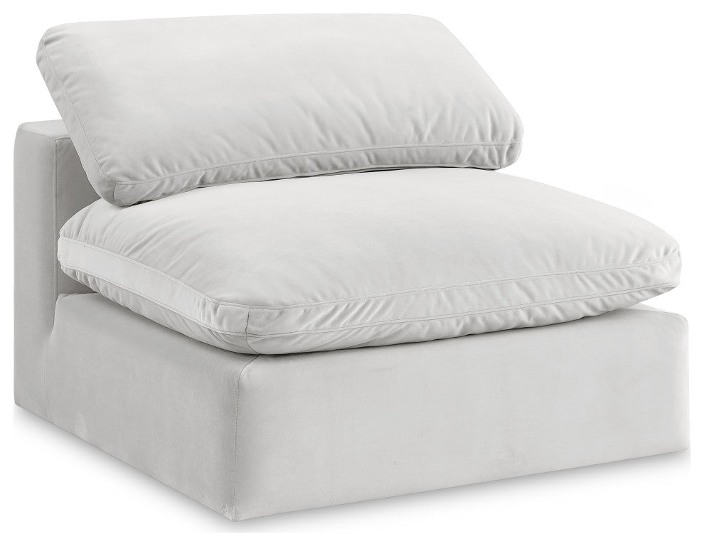 Comfy Beige Linen Textured Fabric Modular Chair, Cream, Velvet, Armless Chair