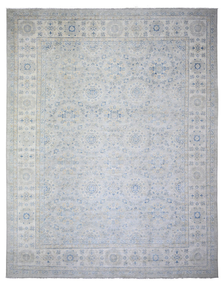 Ivory White Wash Peshawar Wool Hand Knotted Oversized Oriental Rug 11'9"x14'8"