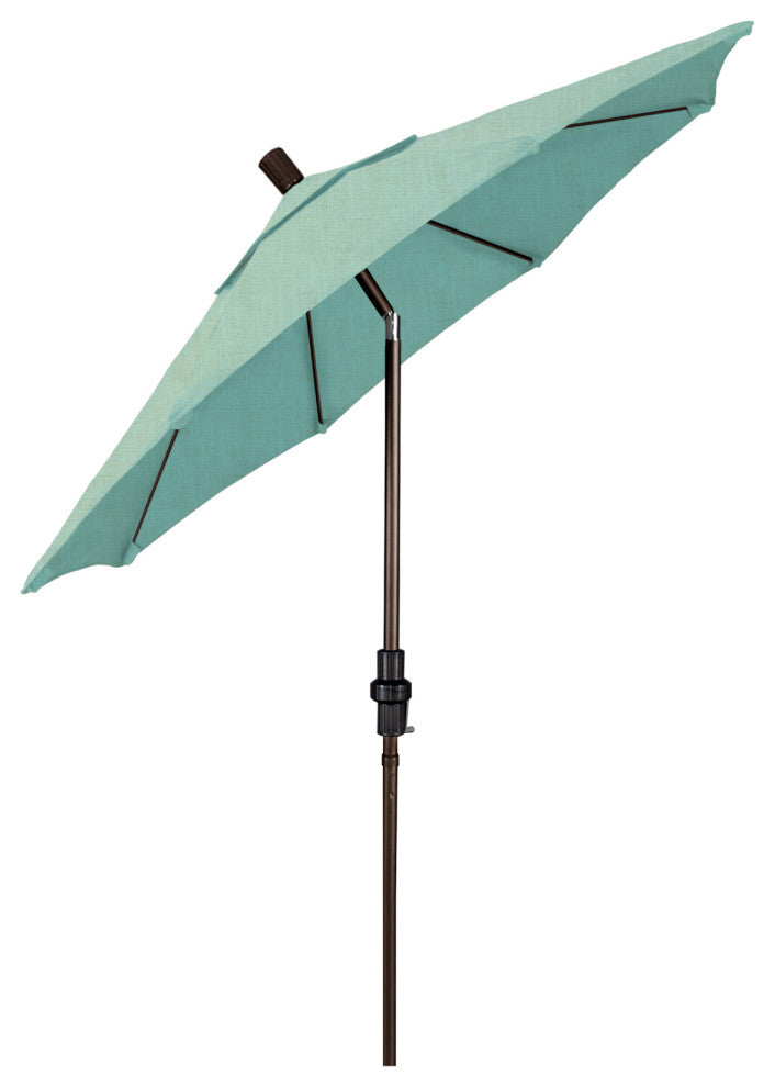 7.5' Bronze Collar Tilt Lift Fiberglass Rib Aluminum Umbrella, Sunbrella, Spectrum Mist