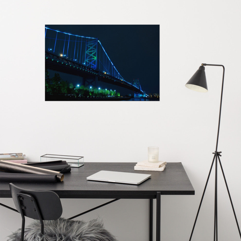 Ben Franklin Bridge Night Urban Landscape Photo Unframed Wall Art Print, 24" X 36"