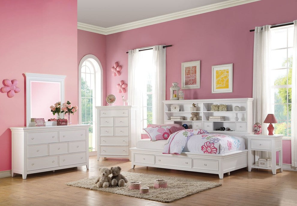 Trixie White Big Bookcase Storage Bed, Full Size