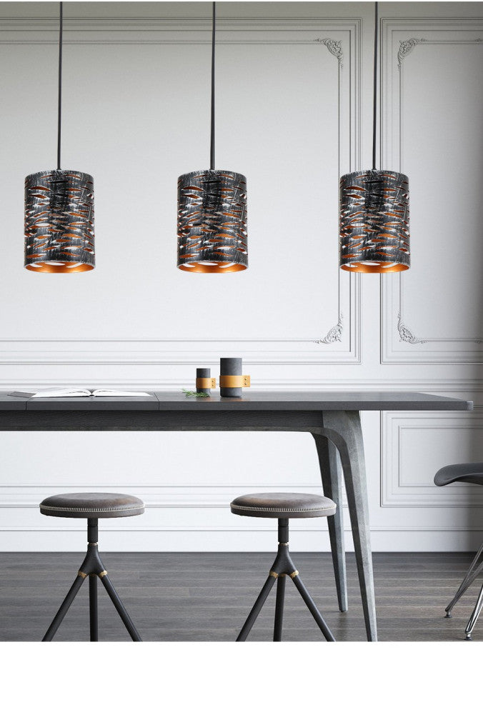 Mini Pierced hanging light black cage hollow-carved pendant light
