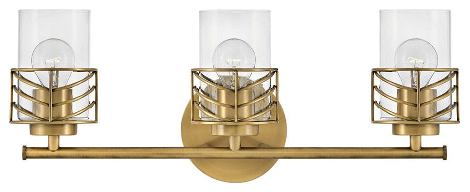 Hinkley Della Medium Three Light Vanity, Lacquered Brass