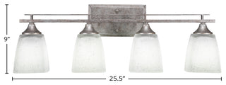 Uptowne 4-Light Bath Bar, Aged Silver/White Muslin