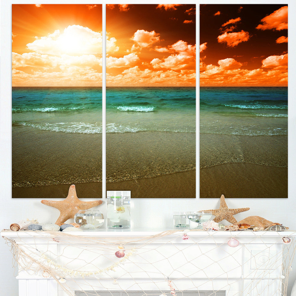 "Dramatic Sky Over Tropical Sea Beach" Metal Wall Art, 3 Panels, 36"x28"