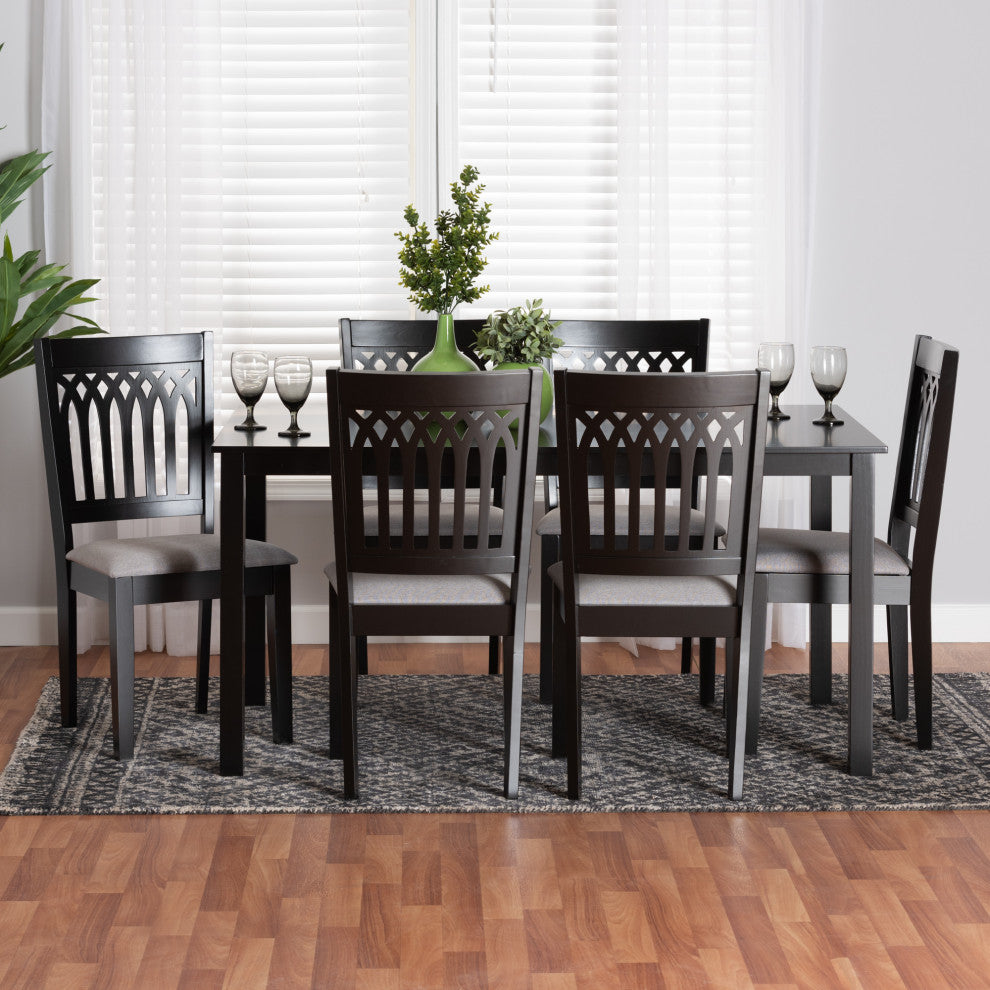 Marsala Modern Collection, Gray/Dark Brown, 7-Piece Dining Set