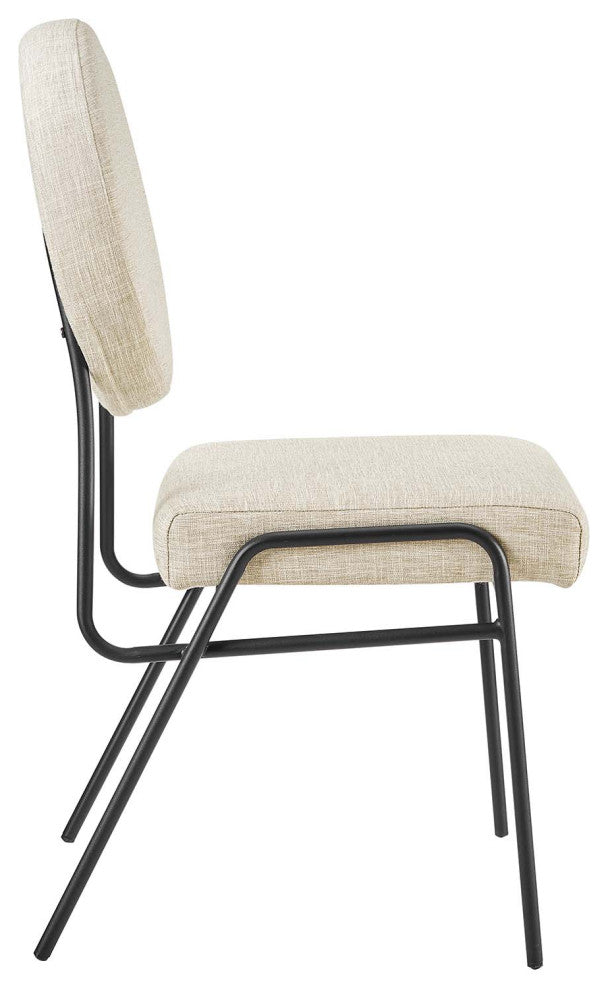 Craft Upholstered Fabric Dining Side Chairs, Set of 2, Black Beige