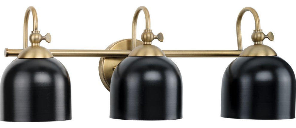 Dalton Collection 24" 3-Light Vintage Brass Matte Black Bath Vanity Light
