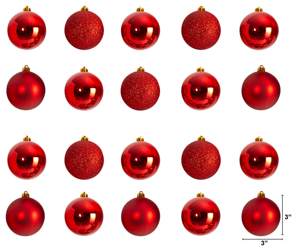 Holiday Xmas 20 Count 3" Shatterproof Ornaments W/ Re-Useable Storage Container