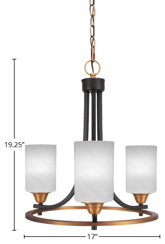 Paramount Uplight 3-Light Chandelier, Matte Black & Brass, 4" White Marble Glass