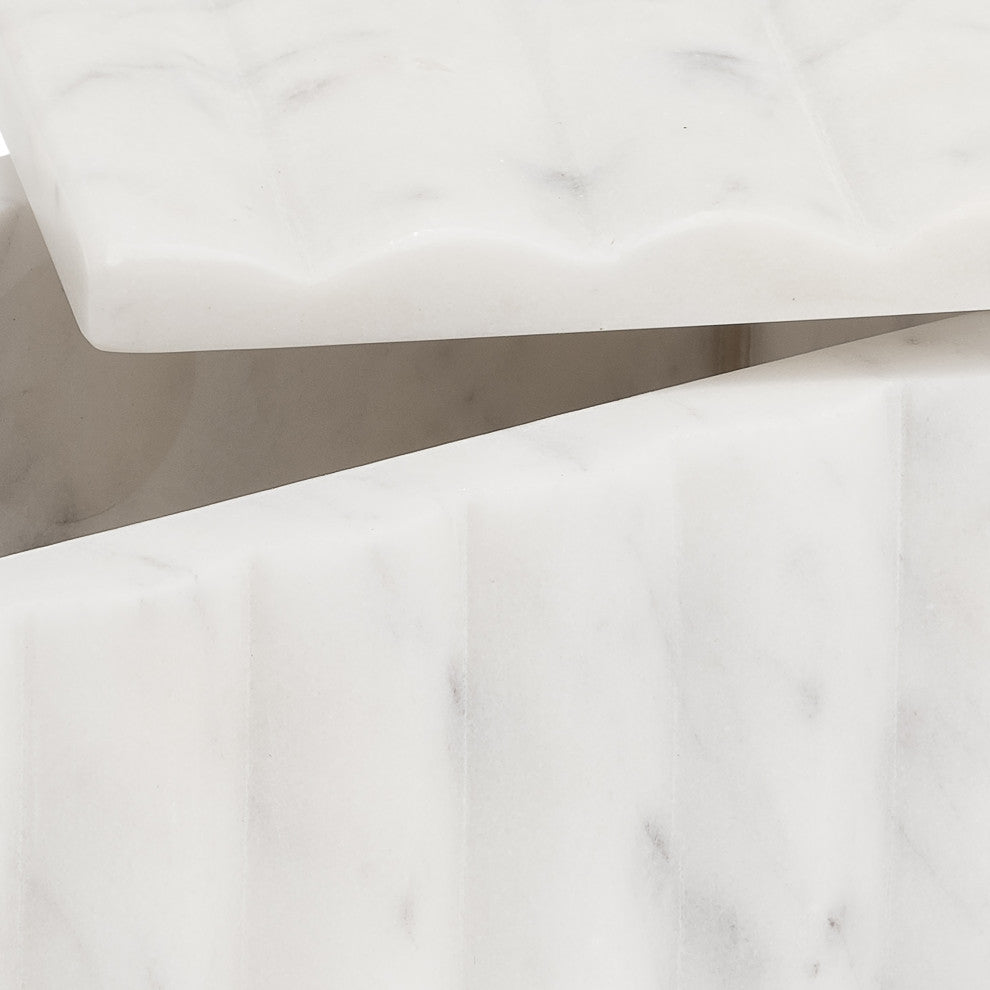 Marble, 7X3" Ridged Box, White
