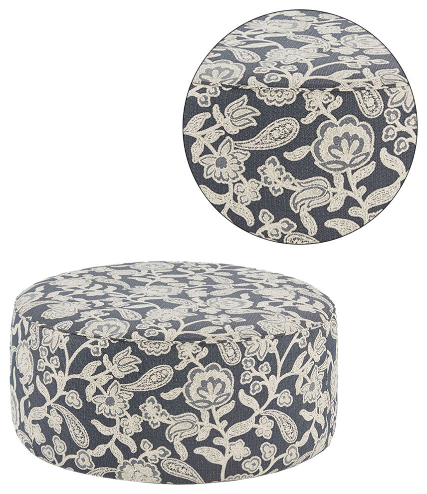 Chenille Upholstered Round Ottoman, Floral Multi