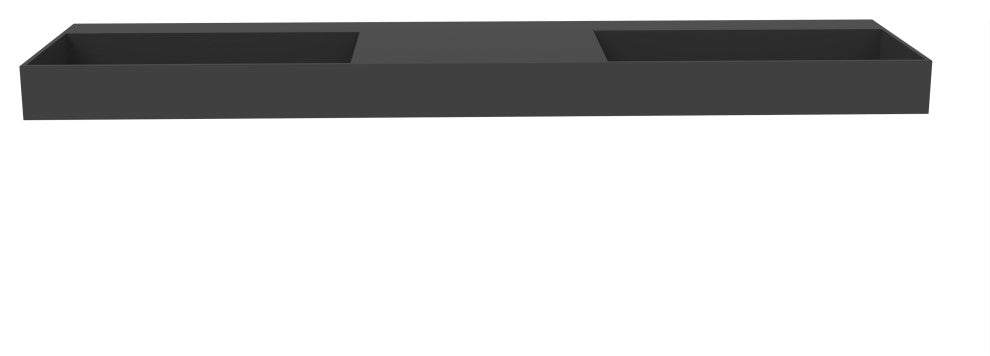 CastelloUSA Juniper Wall Mounted Countertop Concealed Drain Basin Sink, Black, 84", Double Basin, No Faucet Hole