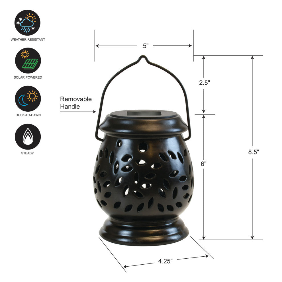 Solar Powered Black Ceramic Lantern