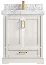 Boston 30" Single Sink Bath Vanity in Alabaster 2" Carrara Marble