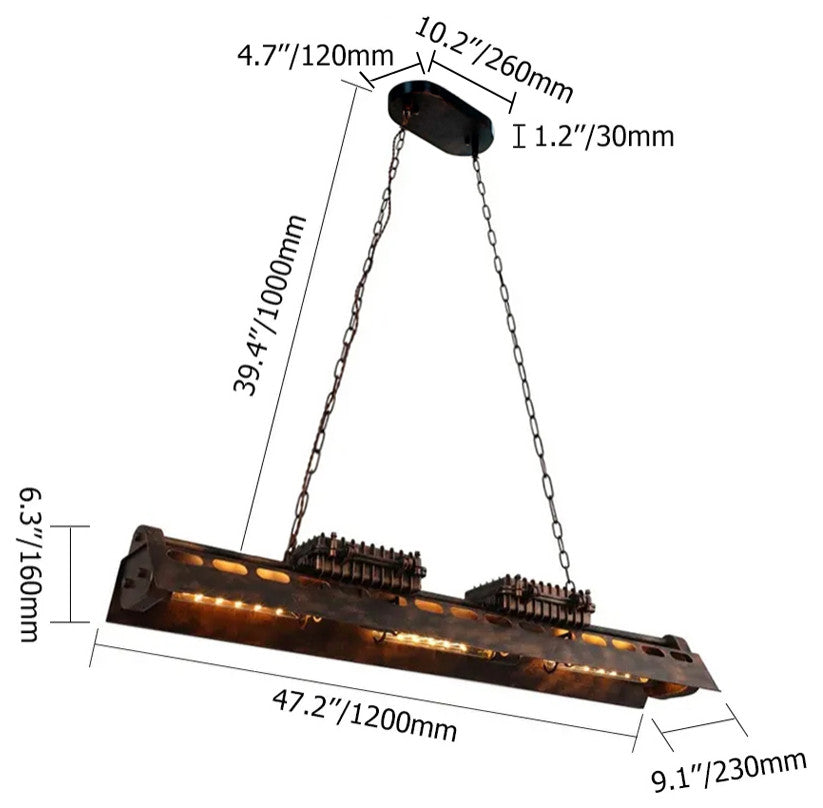 Industrial 6-Light Kitchen Island Lighting Loft Linear Pendant Light Fixture