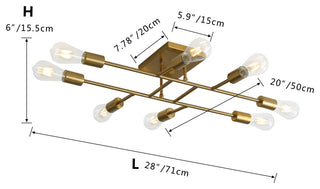 Modern 8-Light Sputnik Semi Flush Mount Ceiling Light, Gold