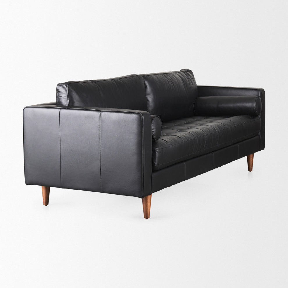 Svend 88Lx38Wx34H Black Leather Sofa