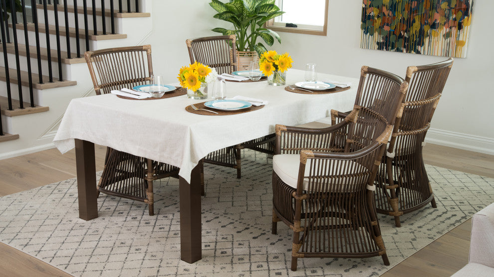 Rattan Loop Edge Dining Chair, Antique Brown, Set of 2, Arm Chair