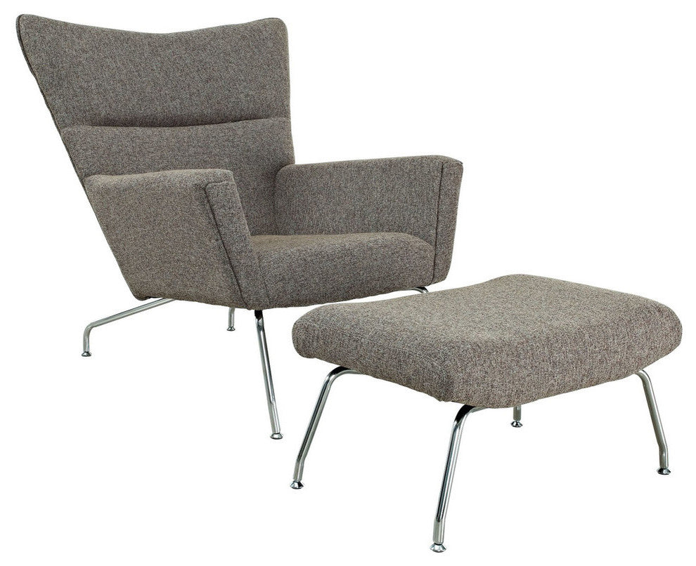 Modern Contemporary Living Room Lounge Chair and Ottoman, Oatmeal