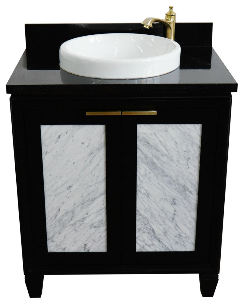 31" Single Sink Vanity, Black Finish With Black Galaxy Granite With Round Sink