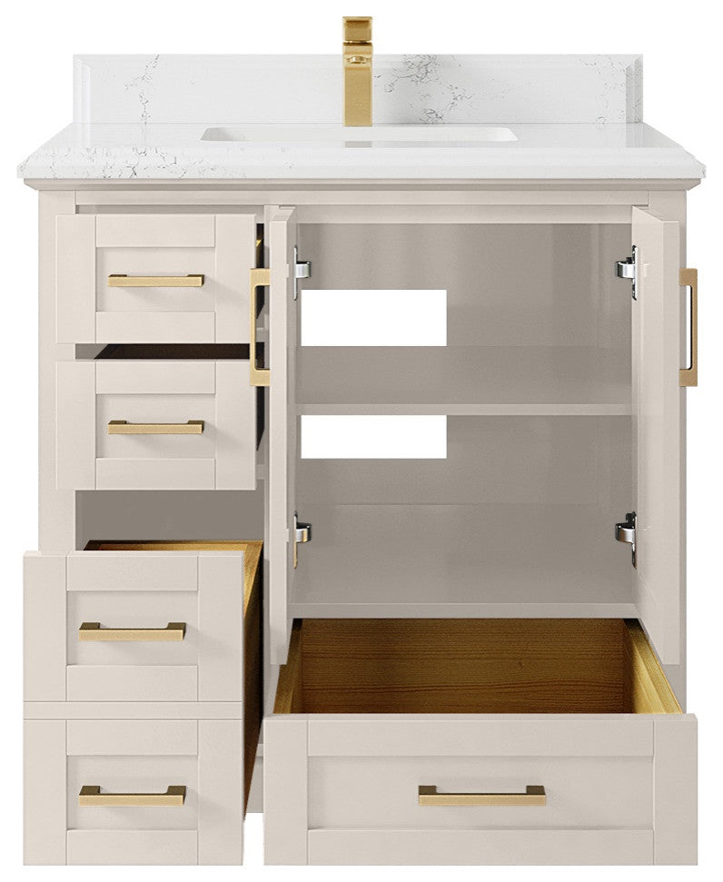 Boston 36" Center Sink Bath Vanity in Fine Grain 1.5" Empira Quartz
